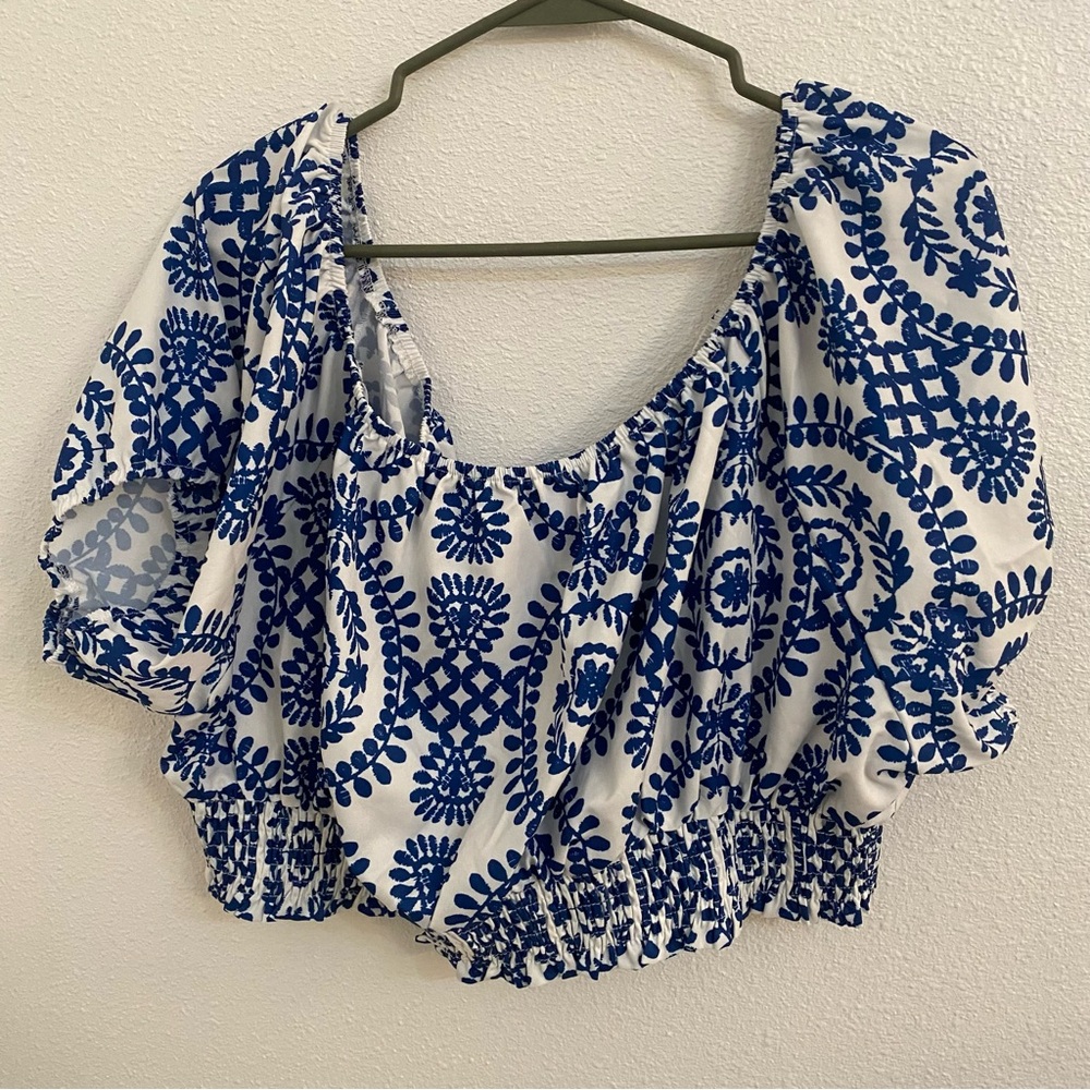 SHEIN Blue and white matching set off shoulder top, and pants 3x